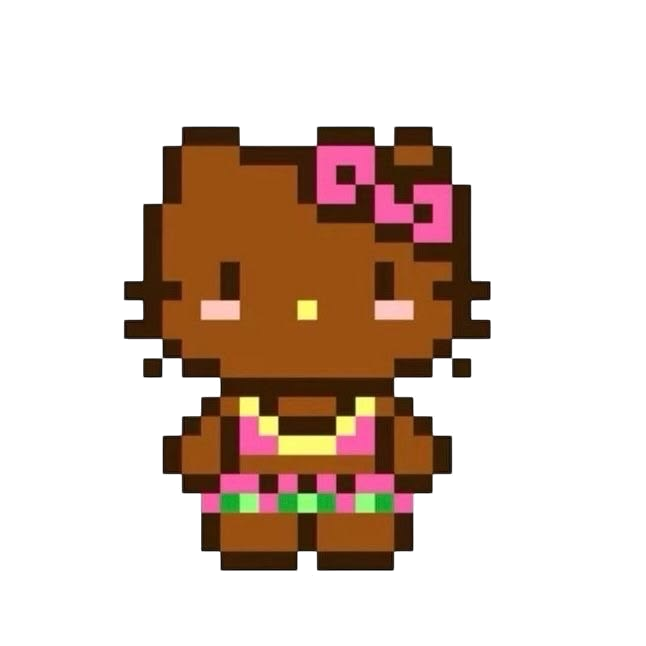 pixel kitty mascot in a tropical dress